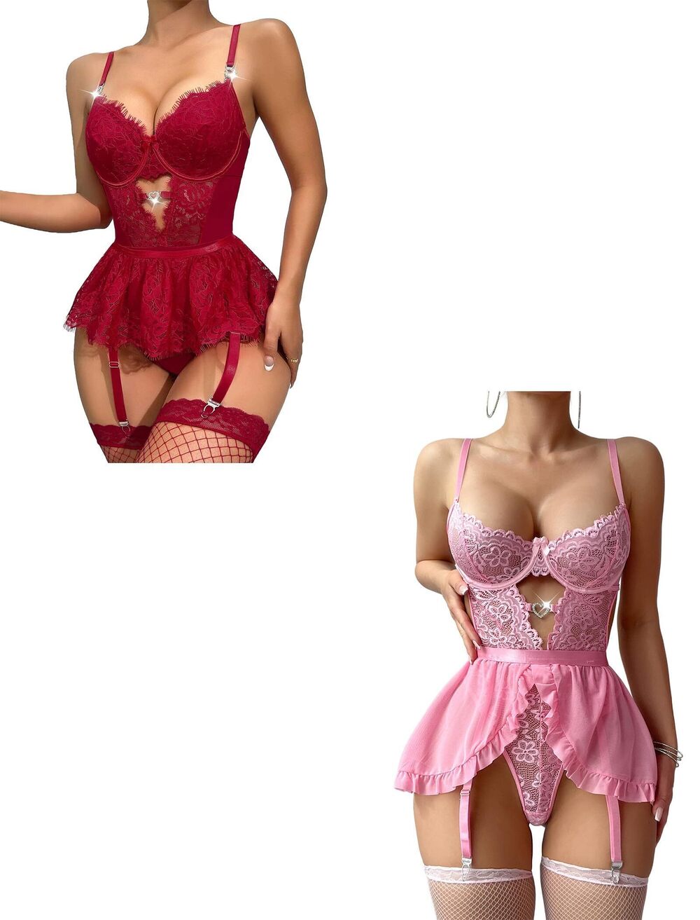 9020 Black Lingerie Set with Garter Belts Red Lingerie Sexy Skirts